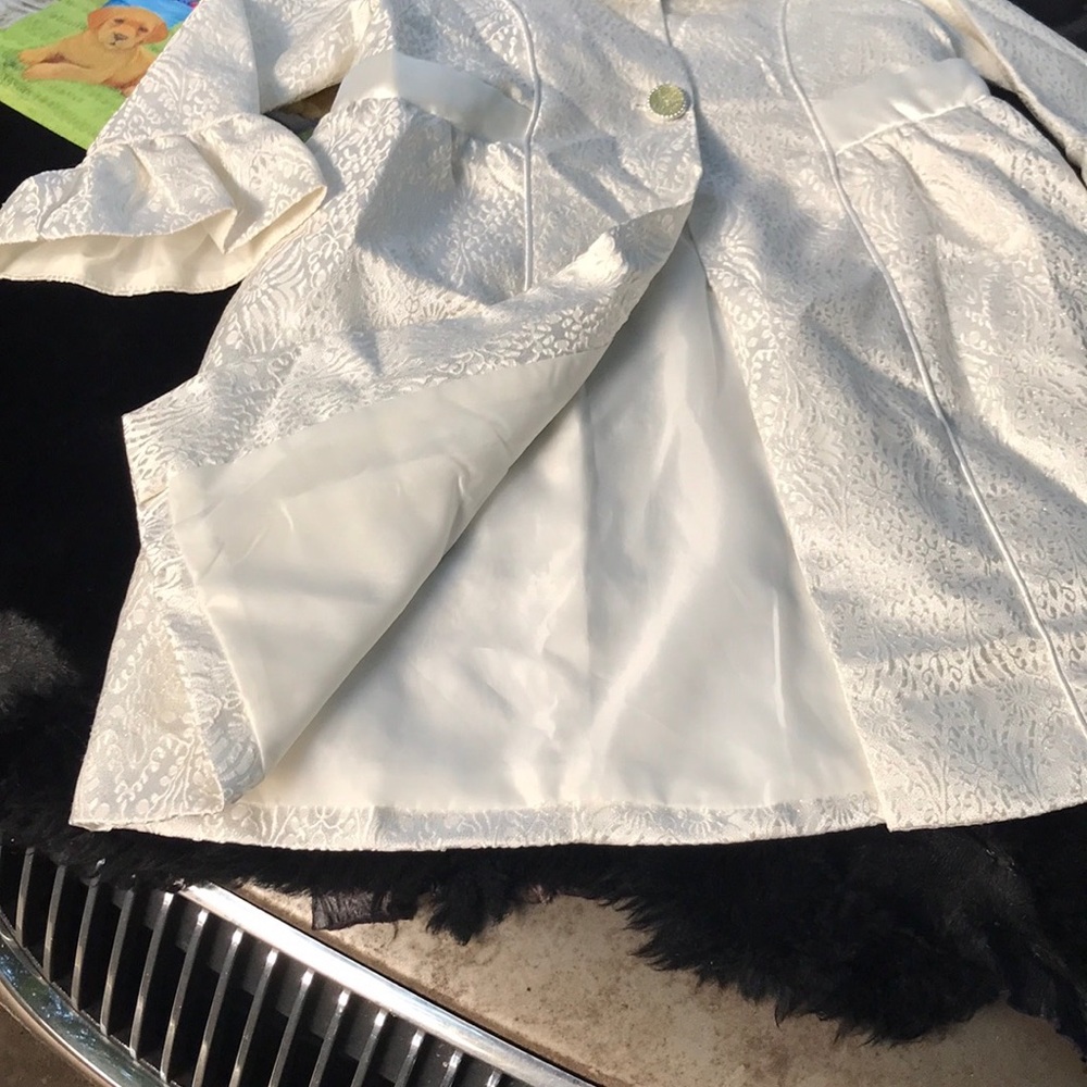 Eggshell Winter White Dress Jacket Fancy Buttons Holiday Party Bell Sleeves 6